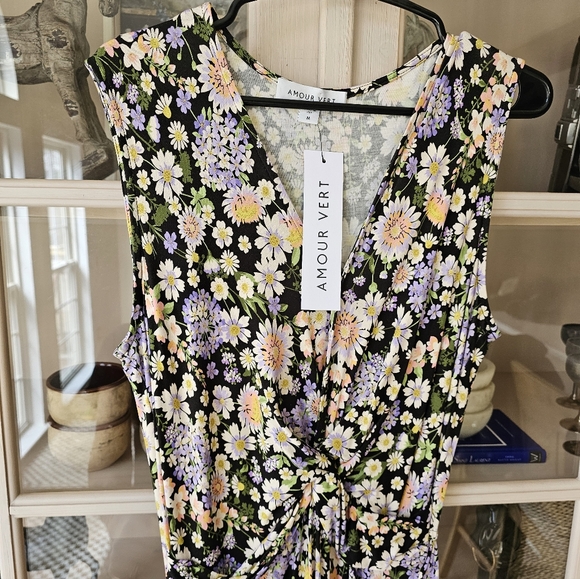 NWT Amour Vert Floral Midi Cottagecore Olive Knit Dress - Picture 7 of 7